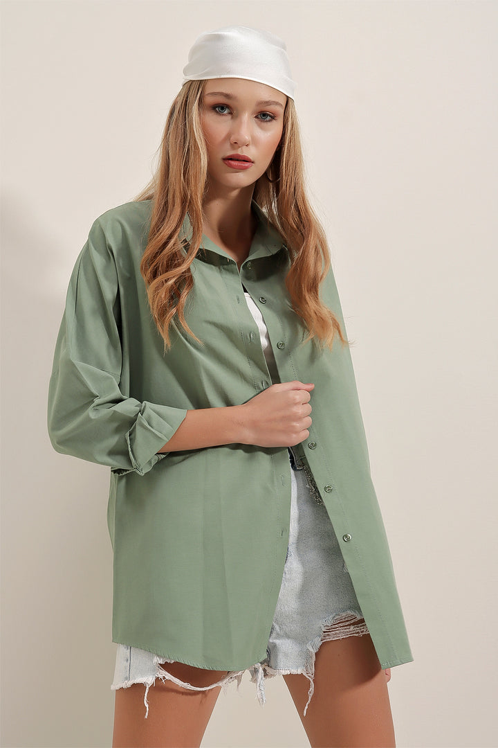 BGD Women Oversize Long Basic Shirt - Army Green - Avondale