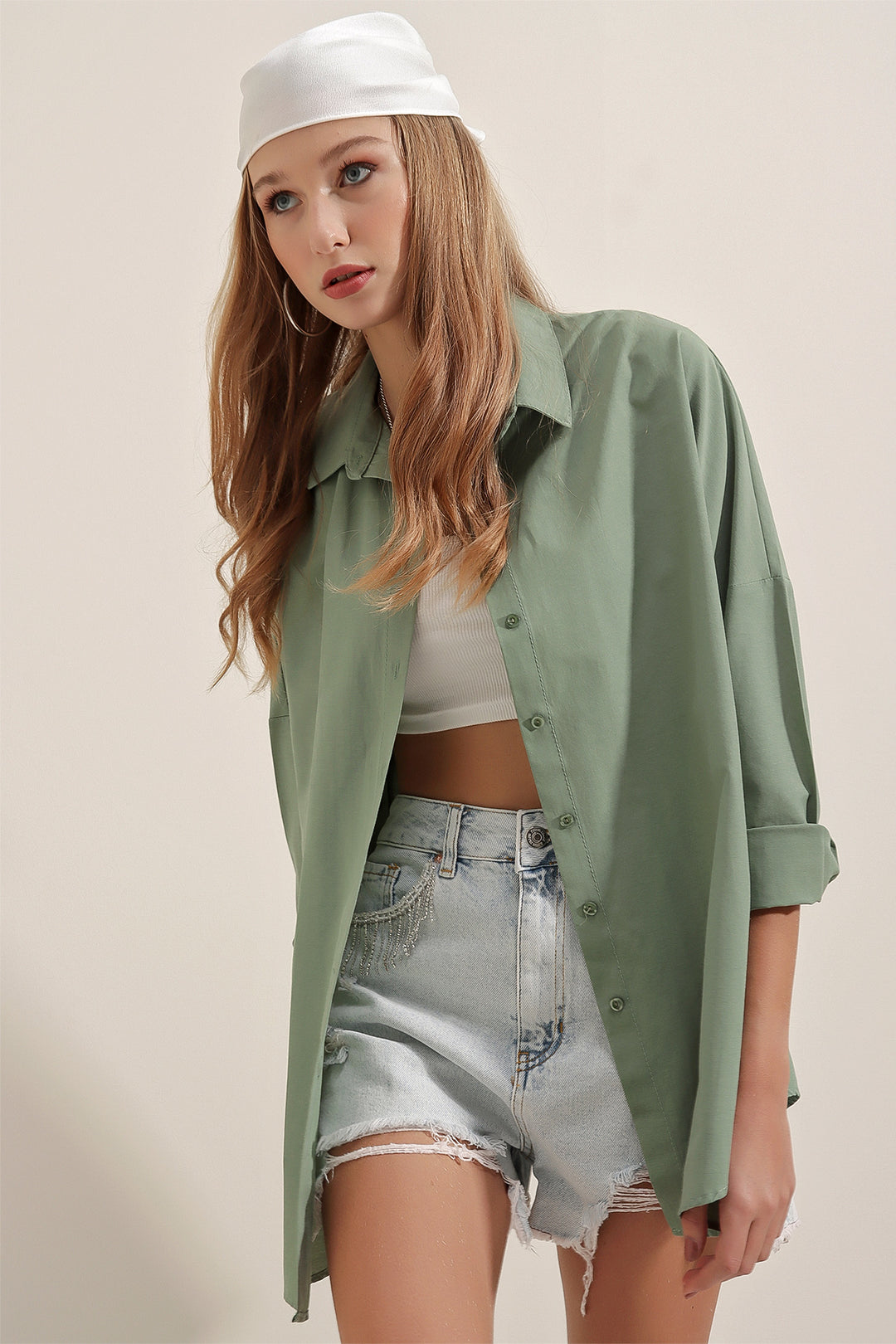 BGD Women Oversize Long Basic Shirt - Army Green - Avondale