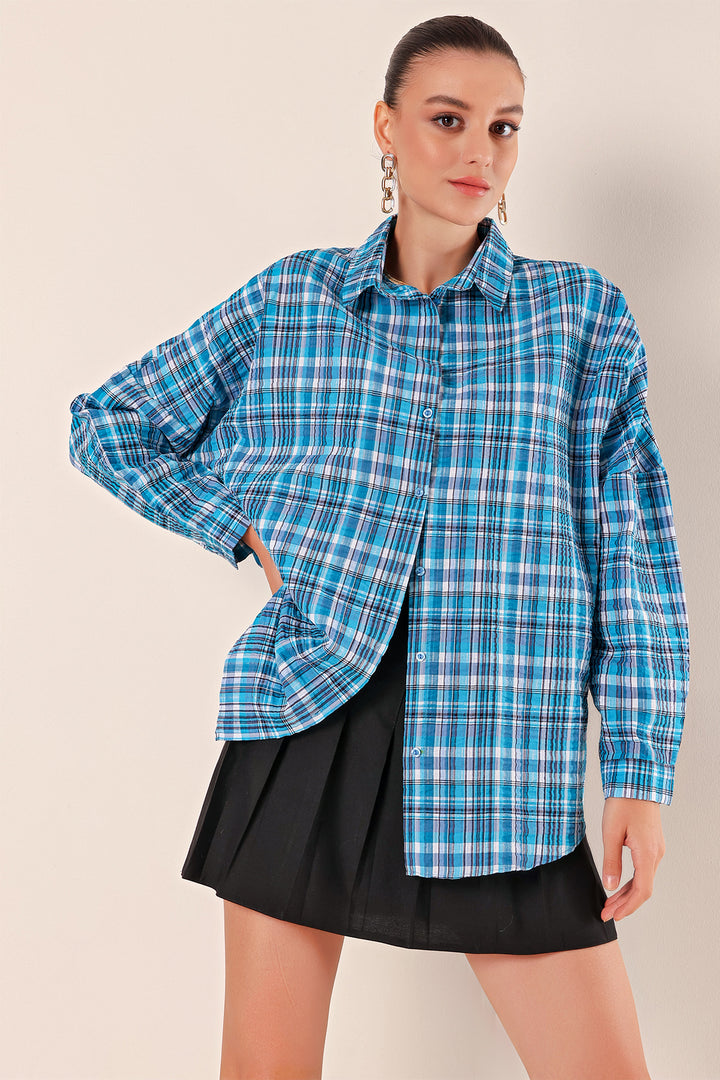 BGD Women Oversize Long Basic Shirt - Navy Blue - Avondale