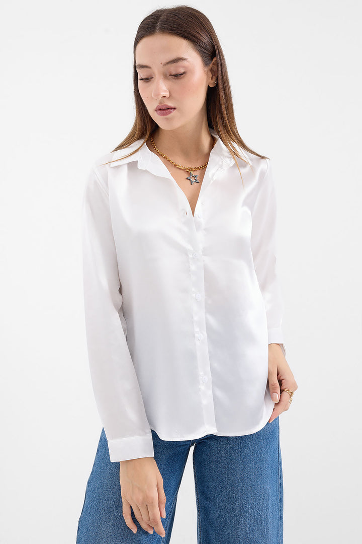 BGD Women Lightweight Satin Shirt - White - Avondale