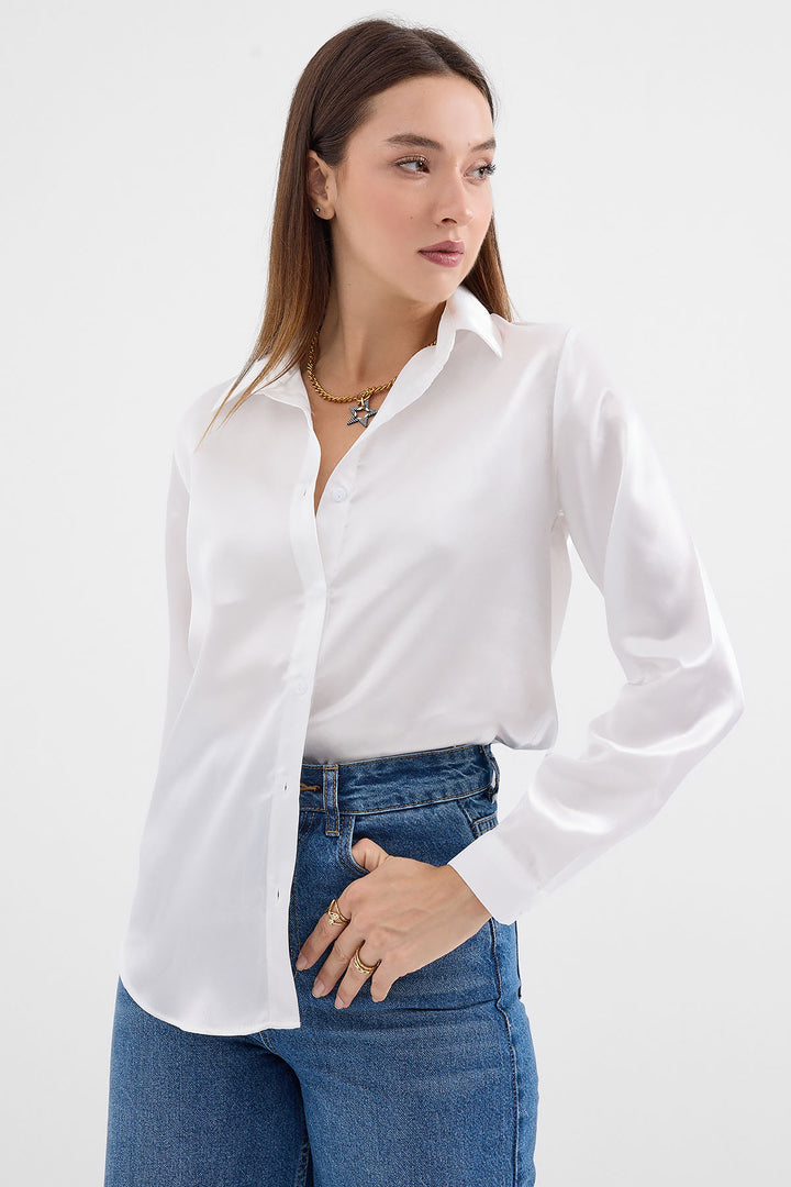 BGD Women Lightweight Satin Shirt - White - Avondale