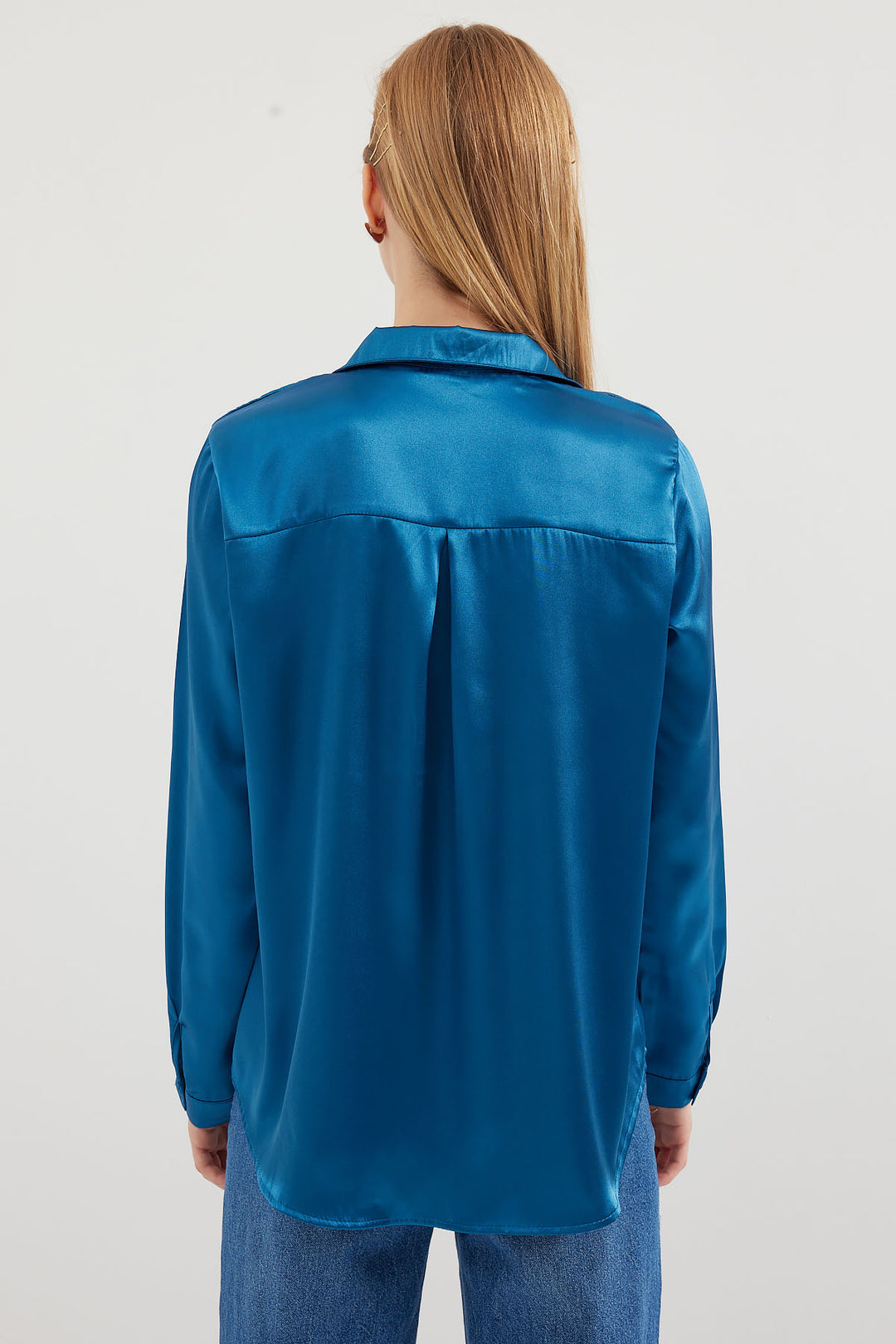 BGD Women Lightweight Draped Satin Shirt - Petrol - Avondale