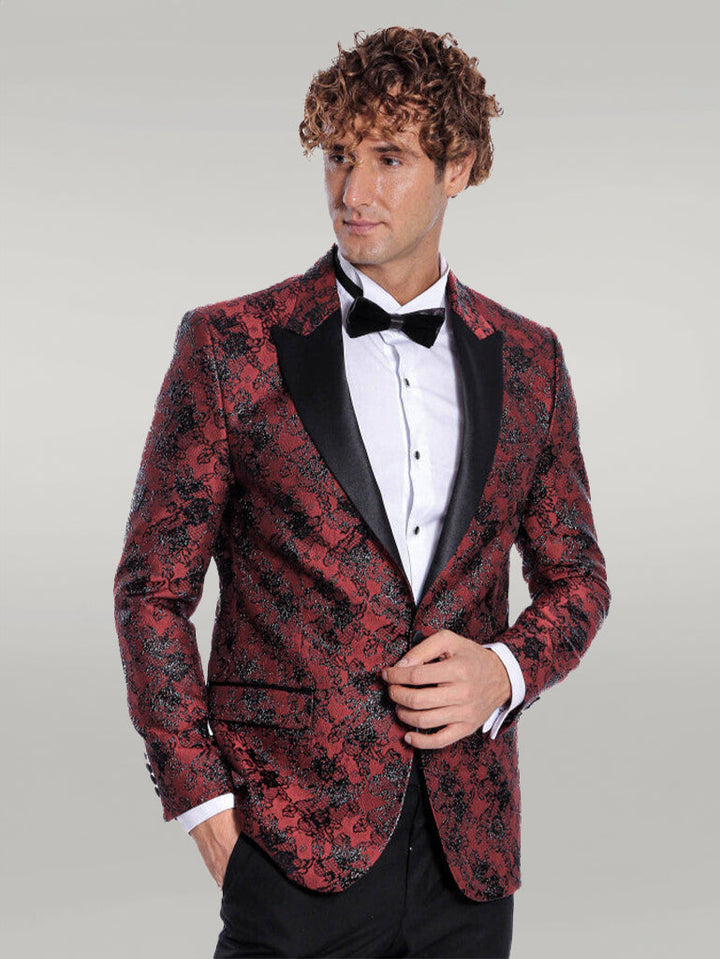 WSS Floral Patterned Slim Fit Burgundy Men Prom Blazer  - Singen