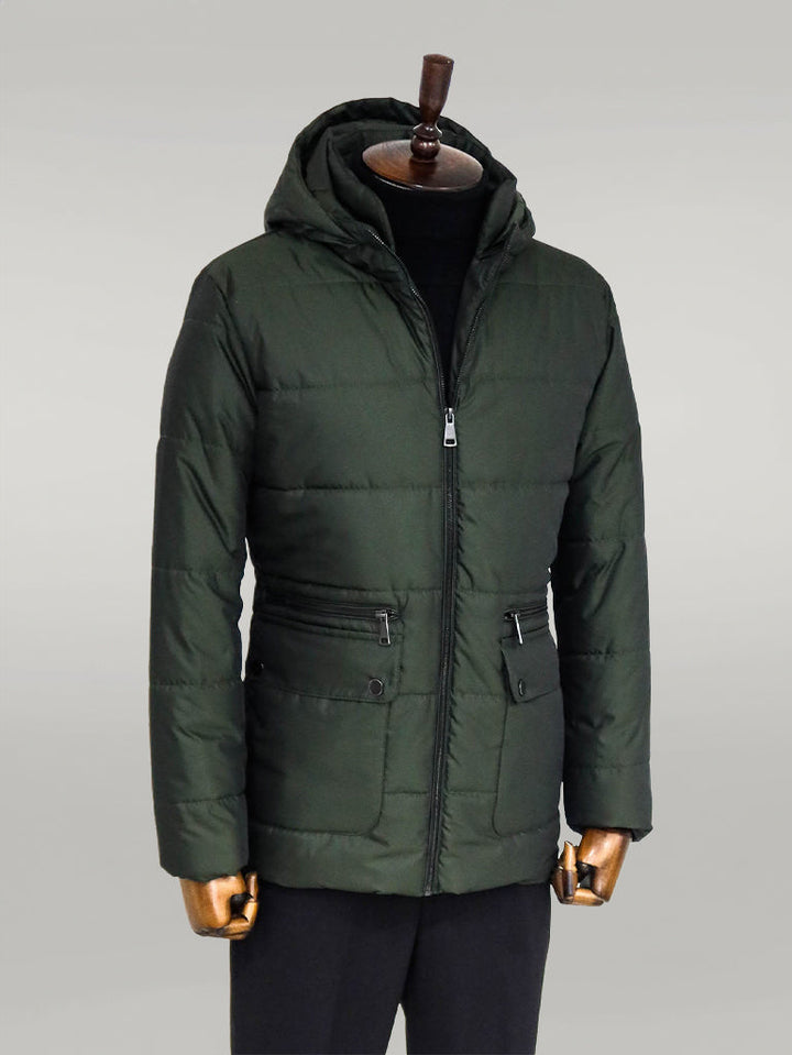 WSS Slim Fit Hooded Green Men Coat  - Singen