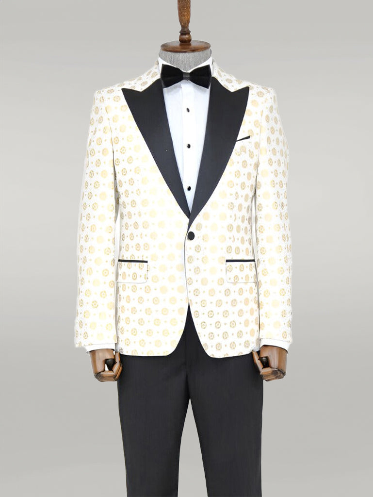 WSS Floral Patterned Peak Lapel White Men Prom Blazer  - Singen