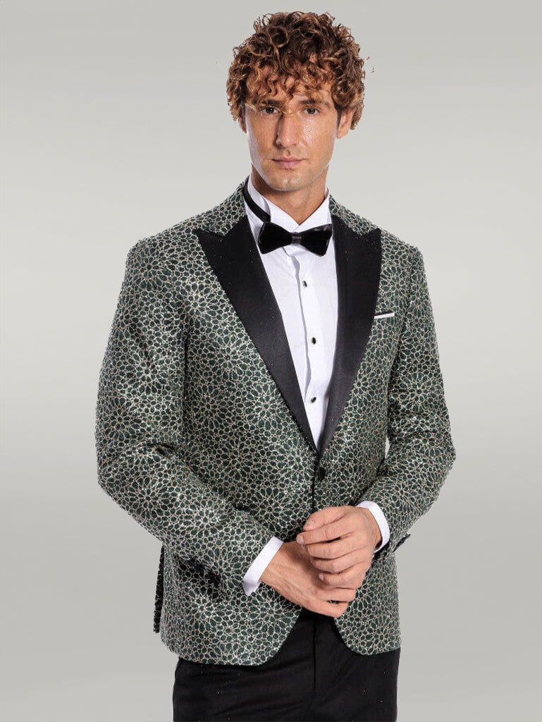 WSS Flower Embroidered Pattern Green Men Prom Blazer  - Singen