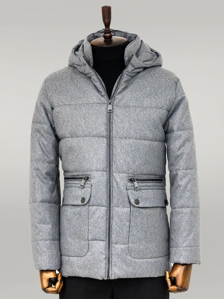 WSS Slim Fit Hooded Grey Men Coat  - Singen