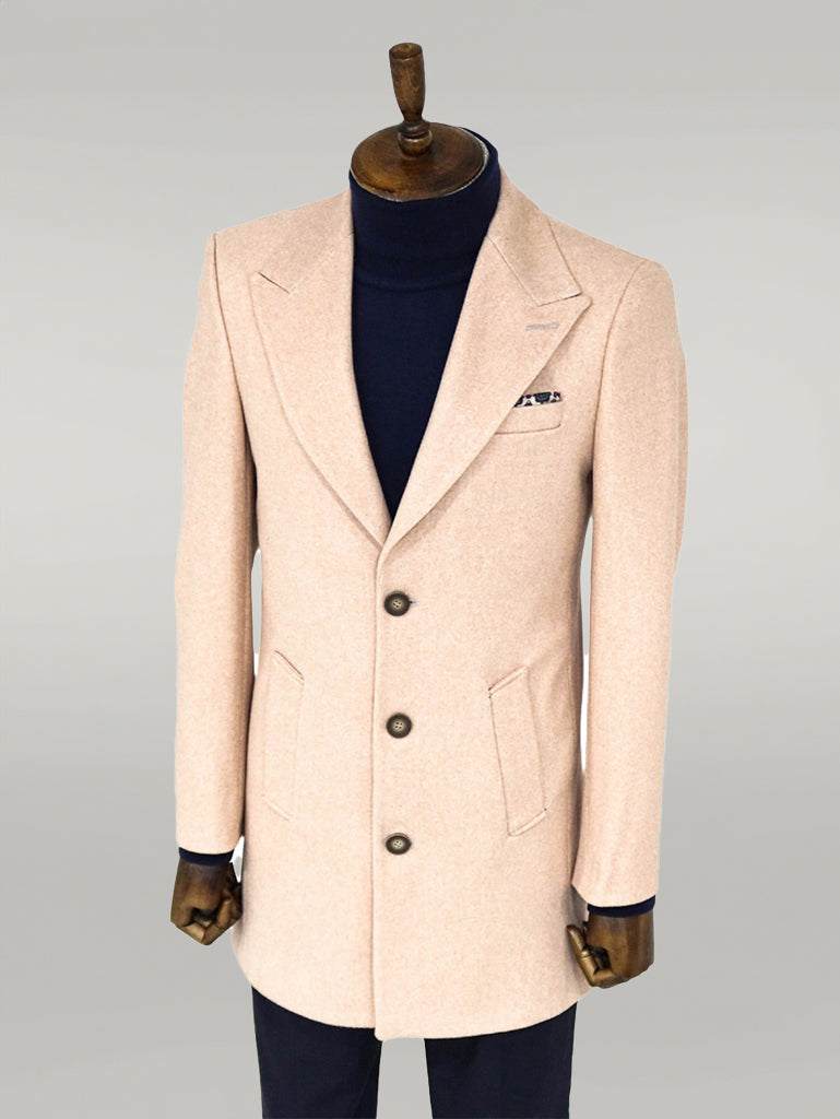 WSS Wide Lapel Wool Light Pink Men Coat  - Singen