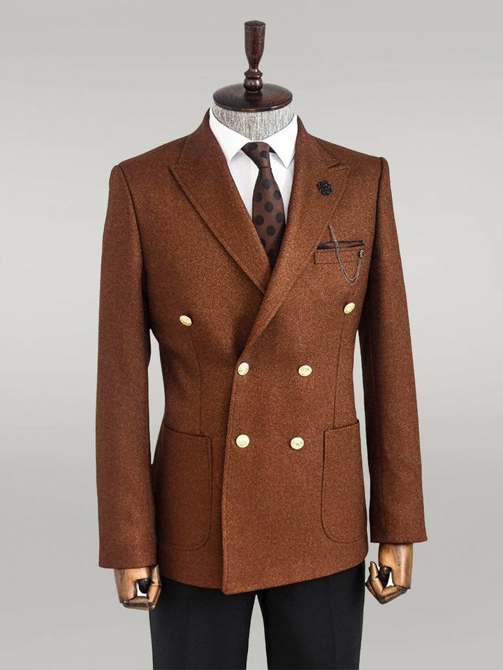 WSS Double Breasted Slim Fit Brown Men Blazer  - Singen