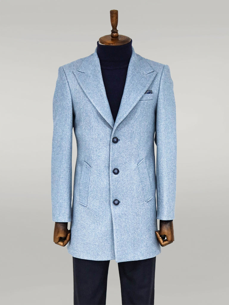 WSS Wide Lapel Wool Light Blue Men Coat  - Singen