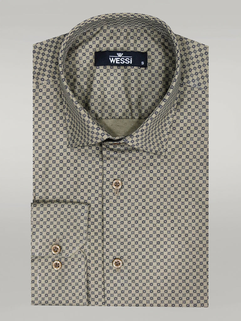 WSS Tiny Check Patterned Slim Fit Light Brown Men Shirt  - Singen