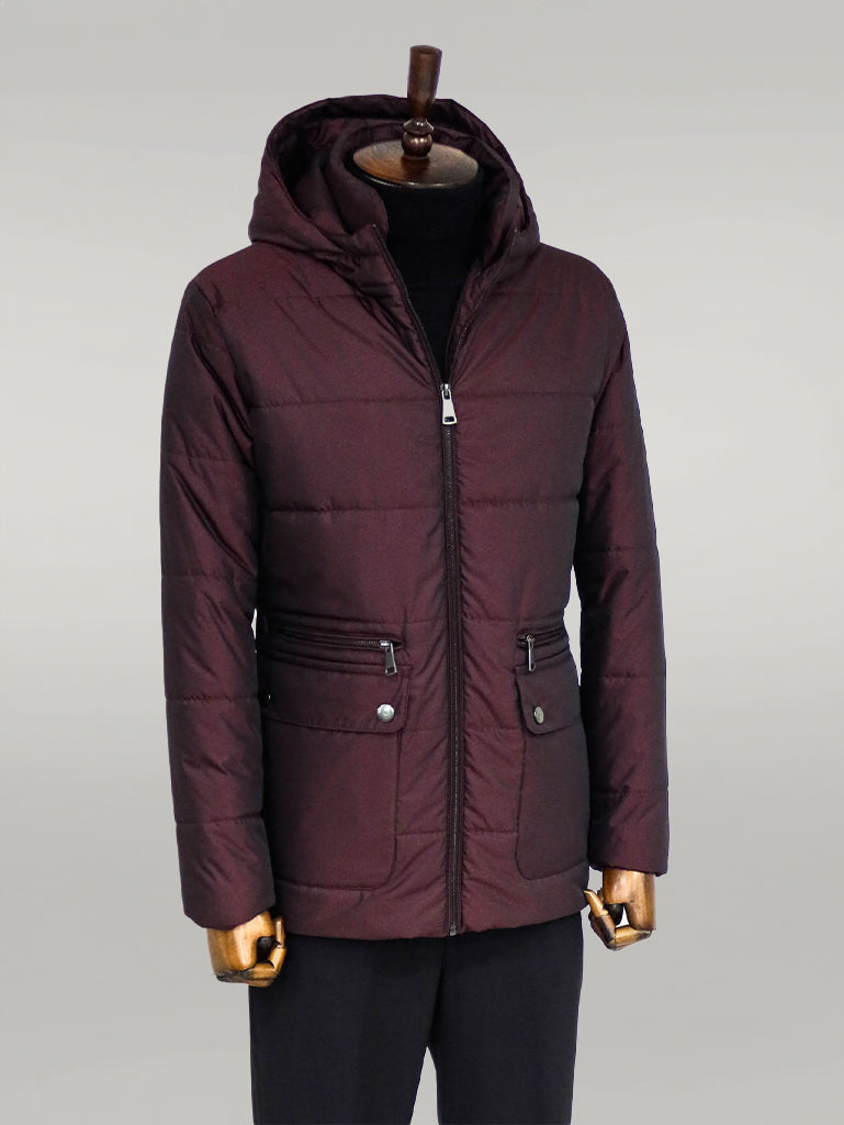 WSS Slim Fit Hooded Burgundy Men Coat  - Singen