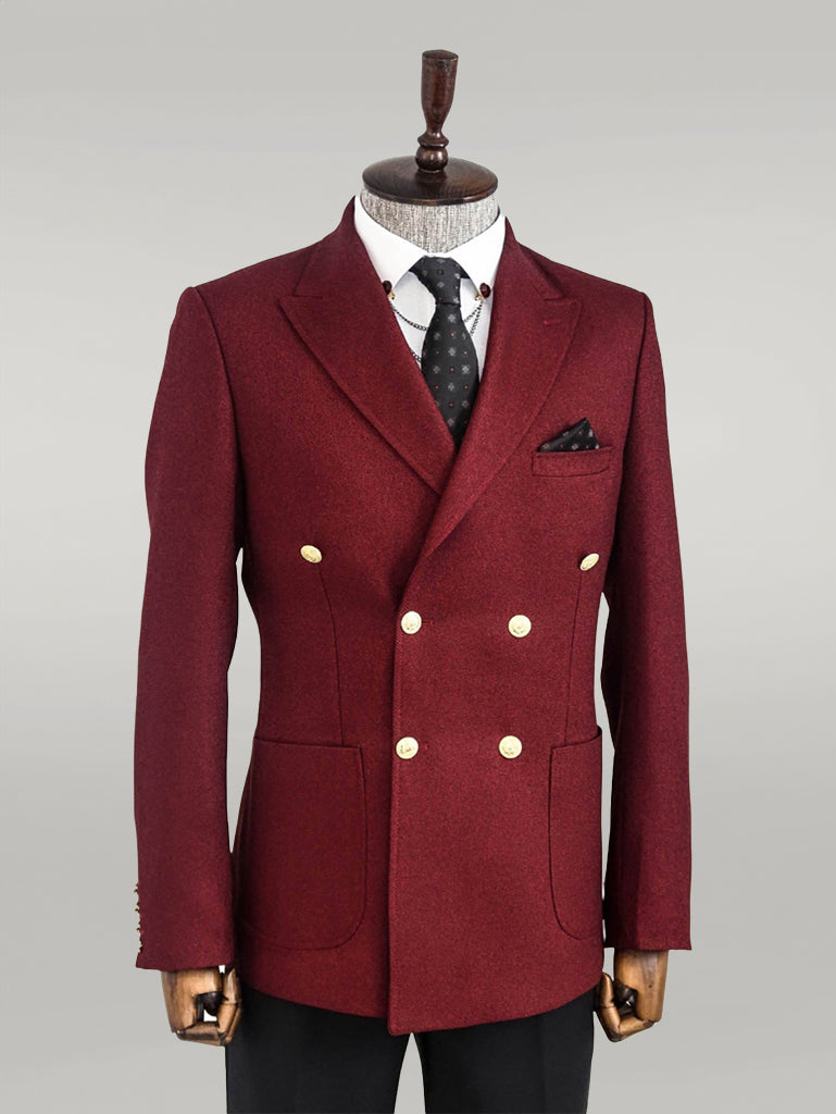 WSS Double Breasted Slim Fit Burgundy Men Blazer  - Singen