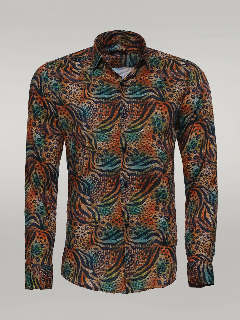 WSS Animal Patterned Long Sleeves Multicolor Men Shirt  - Singen