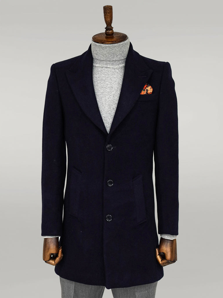 WSS Wide Lapel Wool Black Men Coat  - Singen