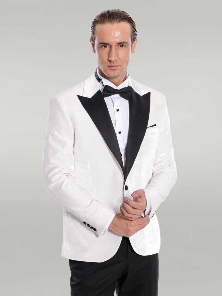 WSS Velvet Slim Fit White Men Prom Blazer  - Singen