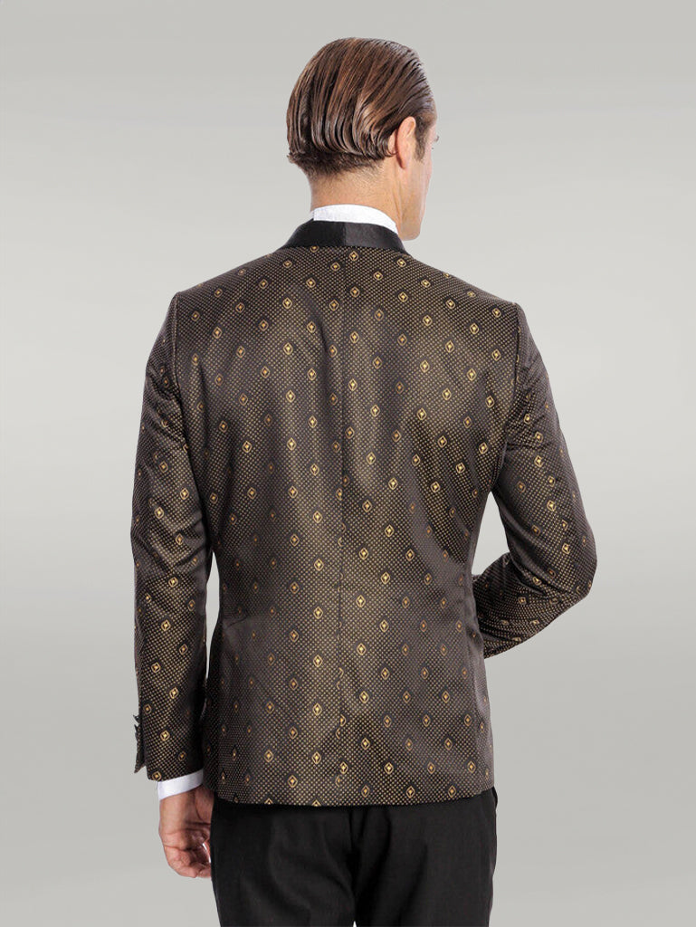 WSS Shawl Lapel Gold Dot Patterned Over Black Men Tuxedo Blazer  - Singen