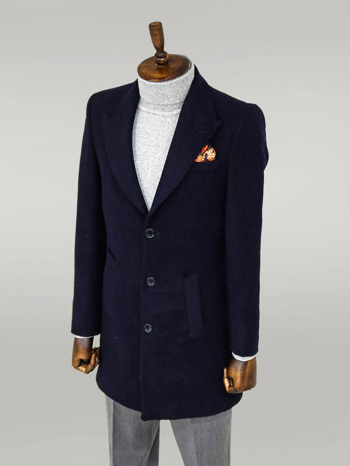 WSS Wide Lapel Wool Navy Blue Men Coat  - Singen