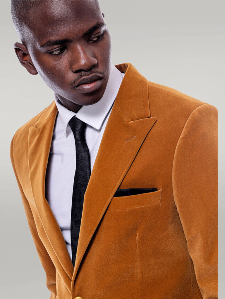 WSS Wide Peak Lapel Velvet Yellow Blazer  - Singen