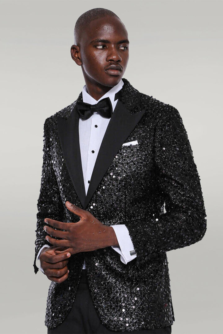 WSS Sequin Patterned Black Party Blazer  - Singen