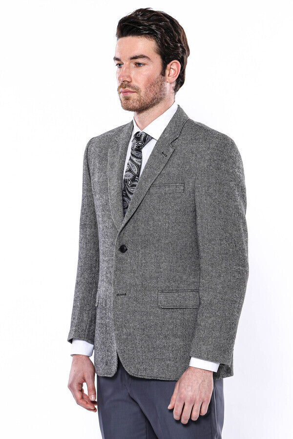 WSS 4 Drop Regular Cut Wool Grey Men Blazer  - Singen