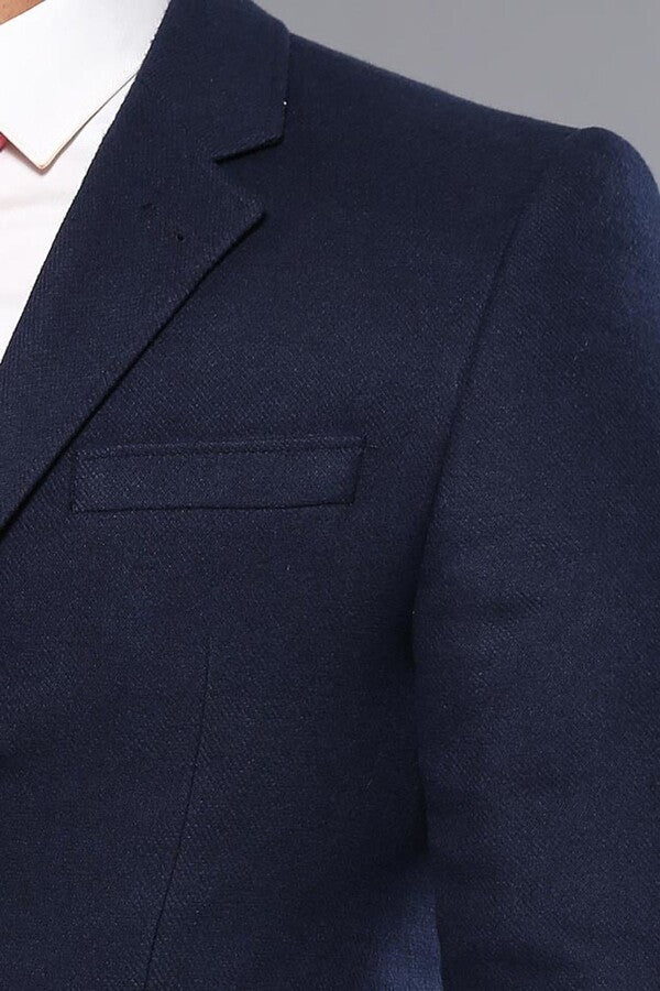 WSS 4 Drop Wool Navy Blue Men Blazer  - Singen