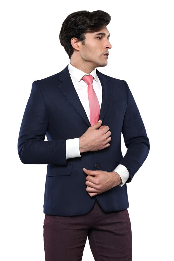 WSS 4 Drop Wool Navy Blue Men Blazer  - Singen