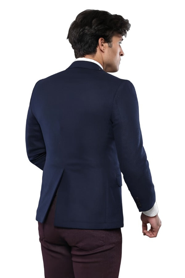 WSS 4 Drop Wool Navy Blue Men Blazer  - Singen