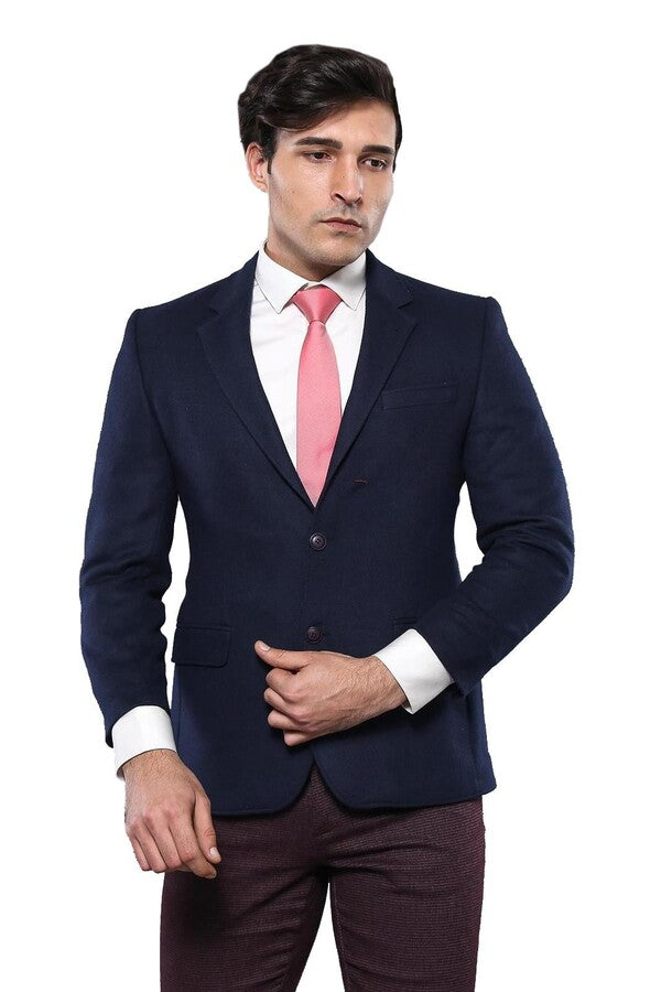 WSS 4 Drop Wool Navy Blue Men Blazer  - Singen