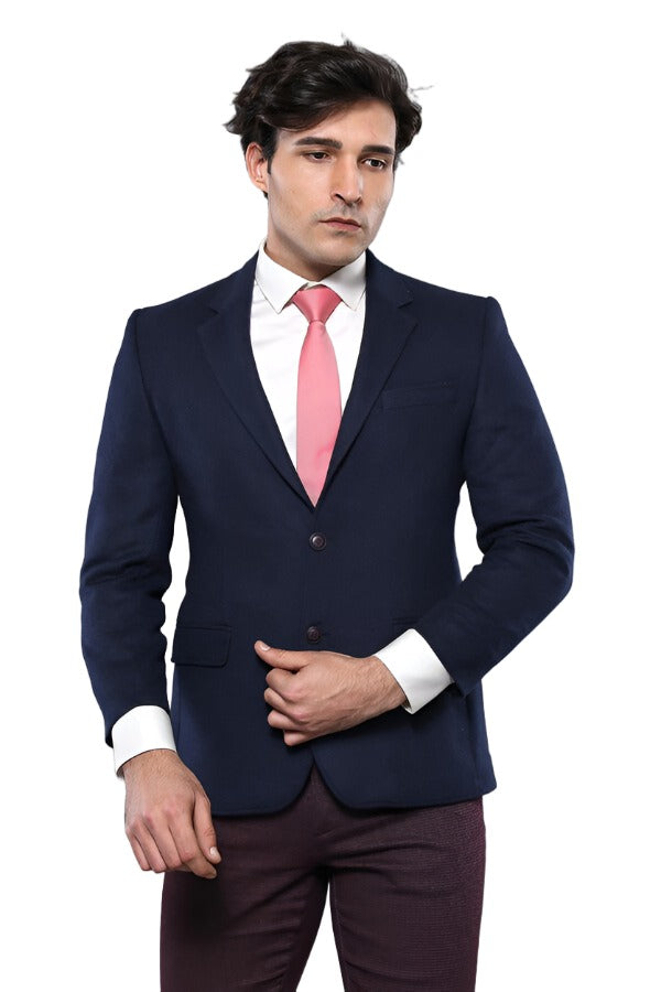 WSS 4 Drop Wool Navy Blue Men Blazer  - Singen