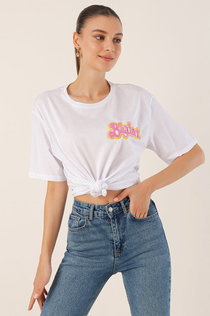 BGD Women Embroidered Oversized T-shirt - White - Avondale