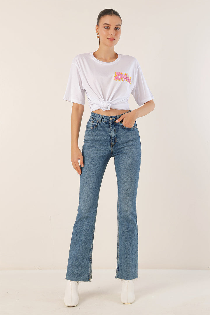 BGD Women Embroidered Oversized T-shirt - White - Avondale