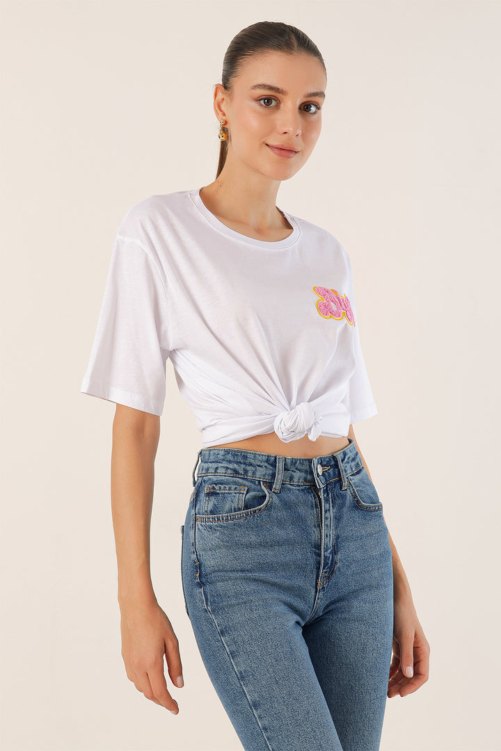 BGD Women Embroidered Oversized T-shirt - White - Avondale