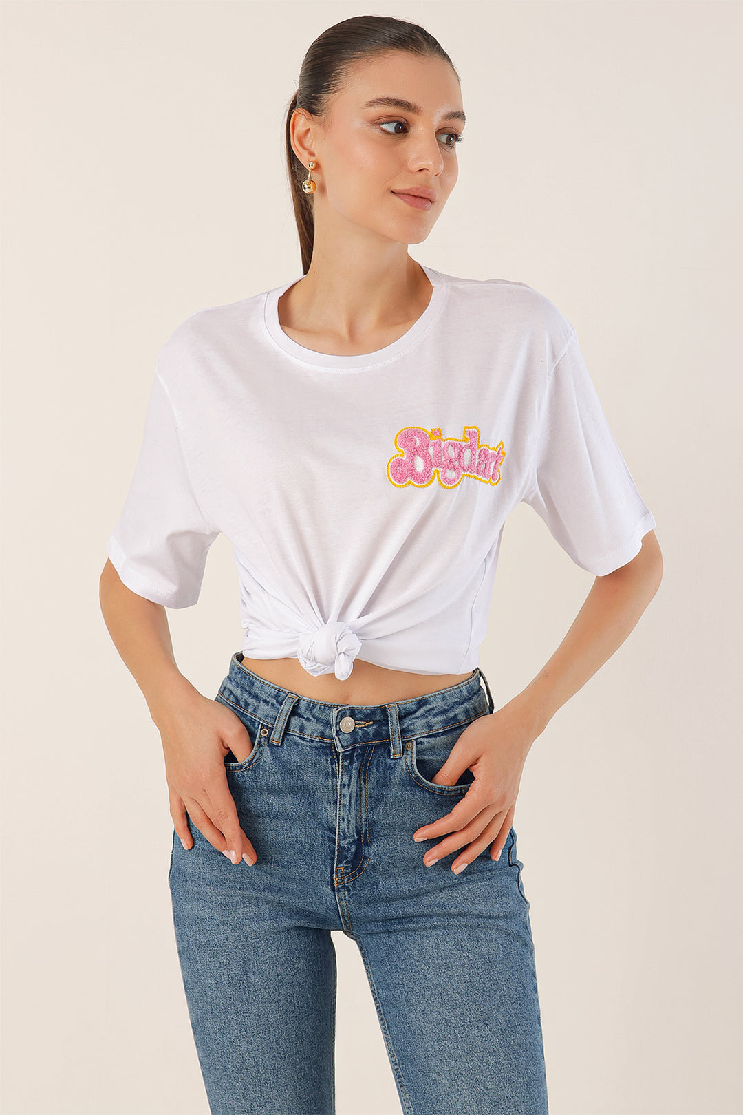 BGD Women Embroidered Oversized T-shirt - White - Avondale