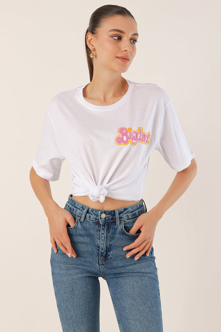 BGD Women Embroidered Oversized T-shirt - White - Avondale