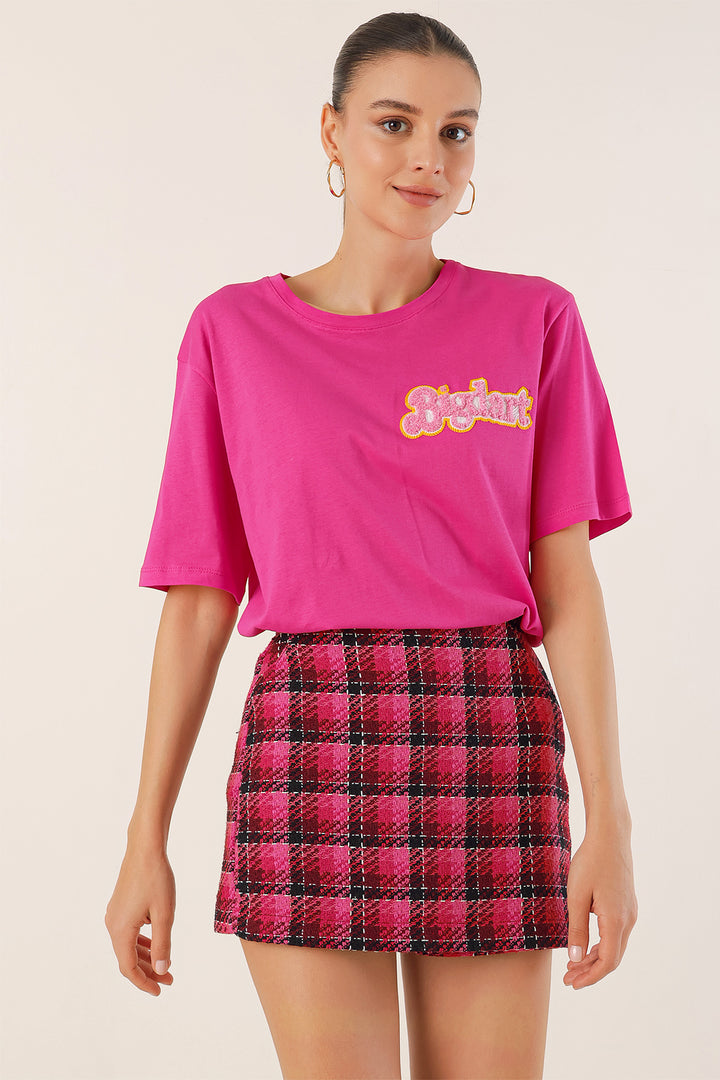 BGD Women Embroidered Oversized T-shirt - Fuchsia - Avondale