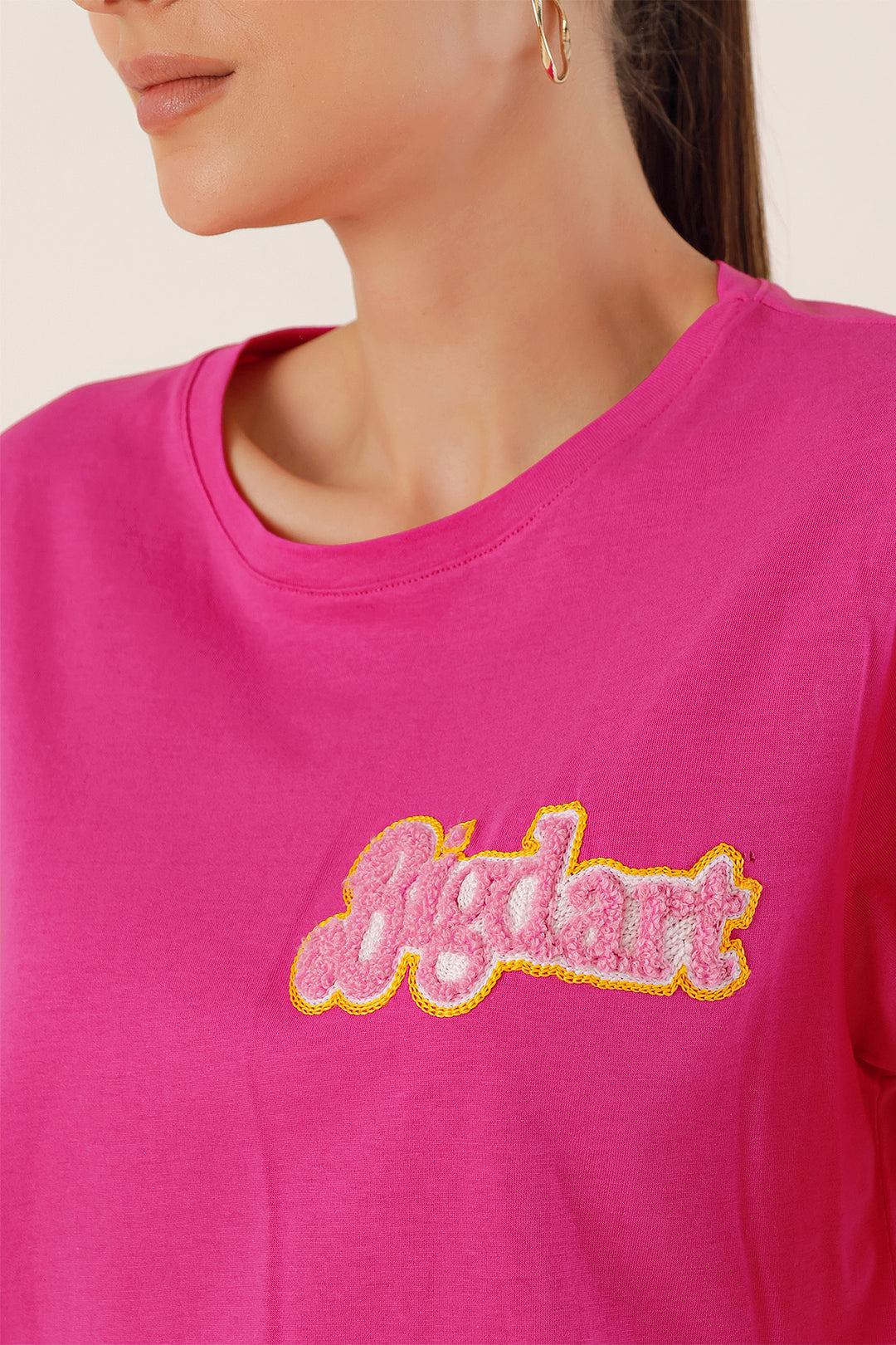 BGD Women Embroidered Oversized T-shirt - Fuchsia - Avondale