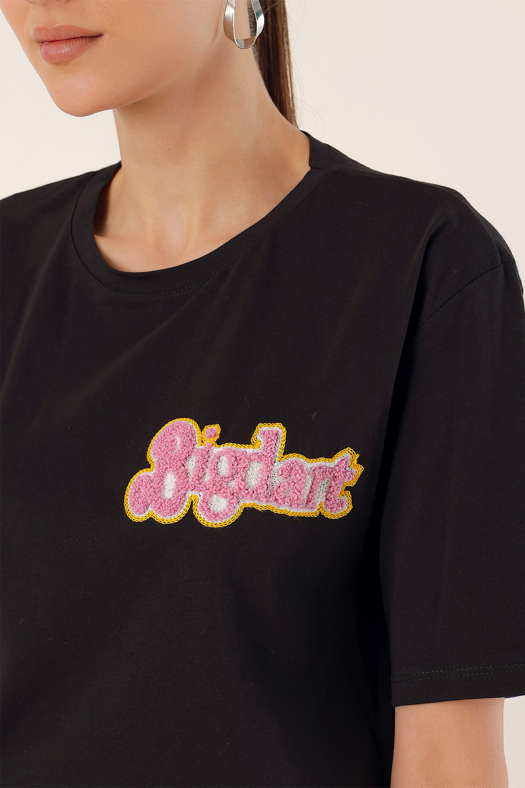 BGD Women Embroidered Oversized T-shirt - Black - Avondale