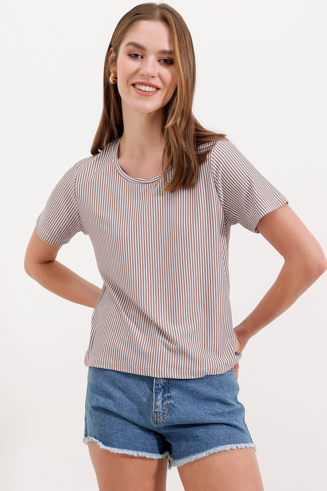 BGD Women Striped Basic T-shirt - Brown - Avondale