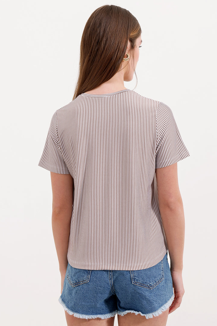 BGD Women Striped Basic T-shirt - Brown - Avondale