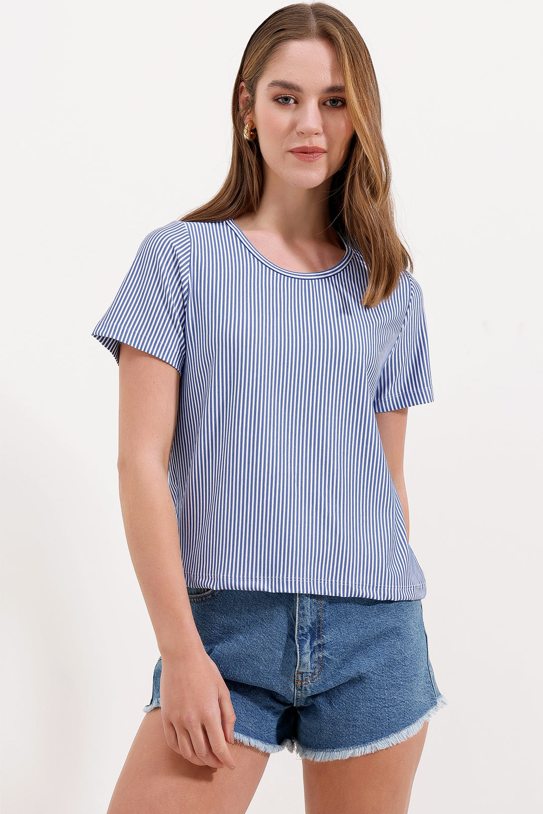 BGD Women Striped Basic T-shirt - Blue - Avondale