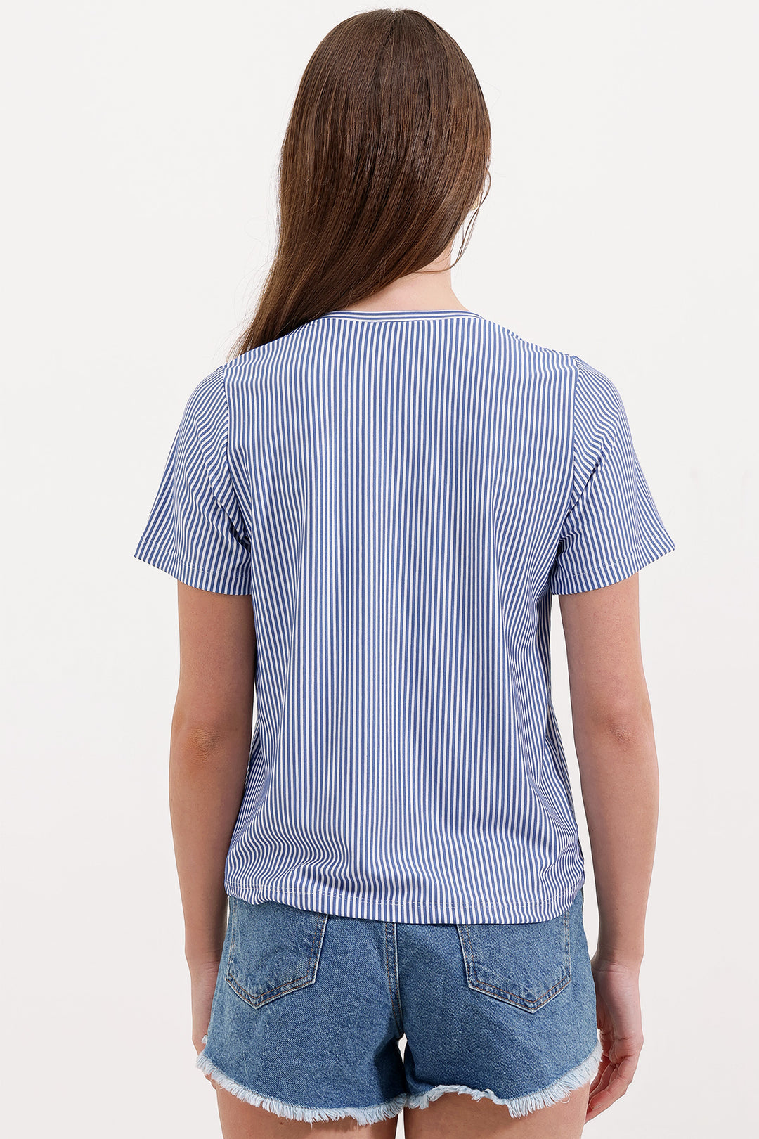 BGD Women Striped Basic T-shirt - Blue - Avondale