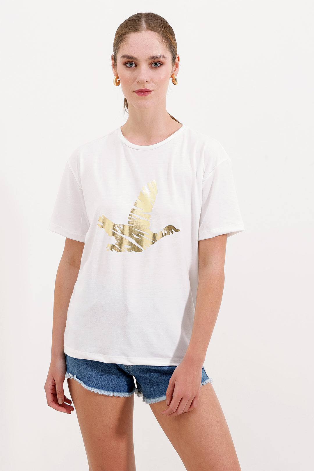 BGD Women Bicycle Collar Printed T-shirt - Golden Yellow - Avondale