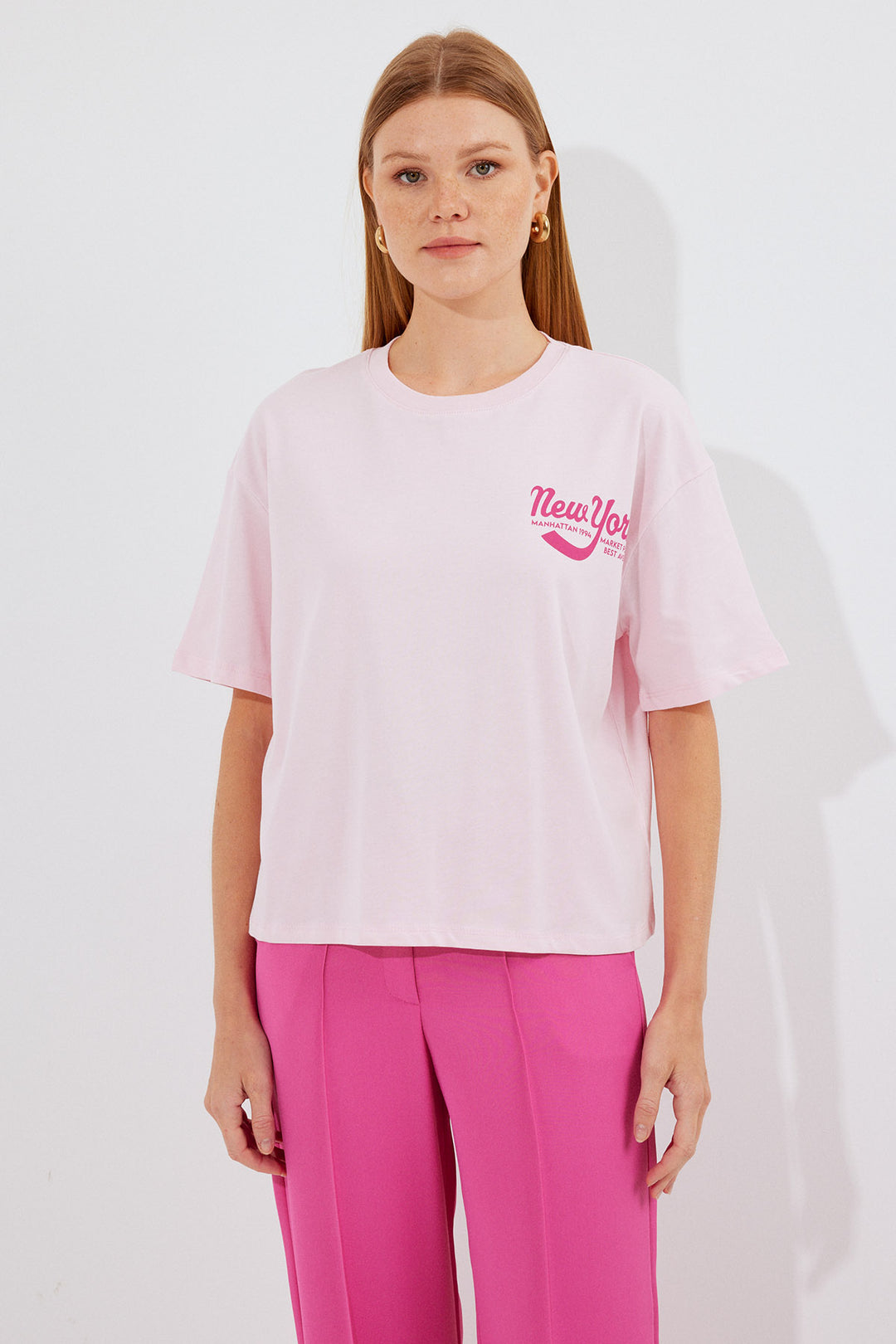 BGD Women Printed Basic T-shirt - Powder - Avondale