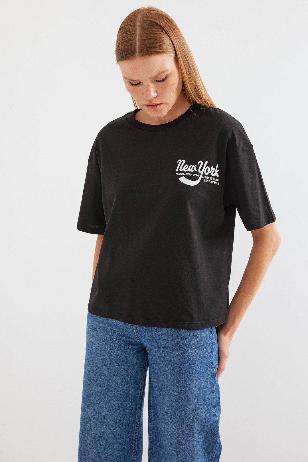 BGD Women Printed Basic T-shirt - Black - Avondale