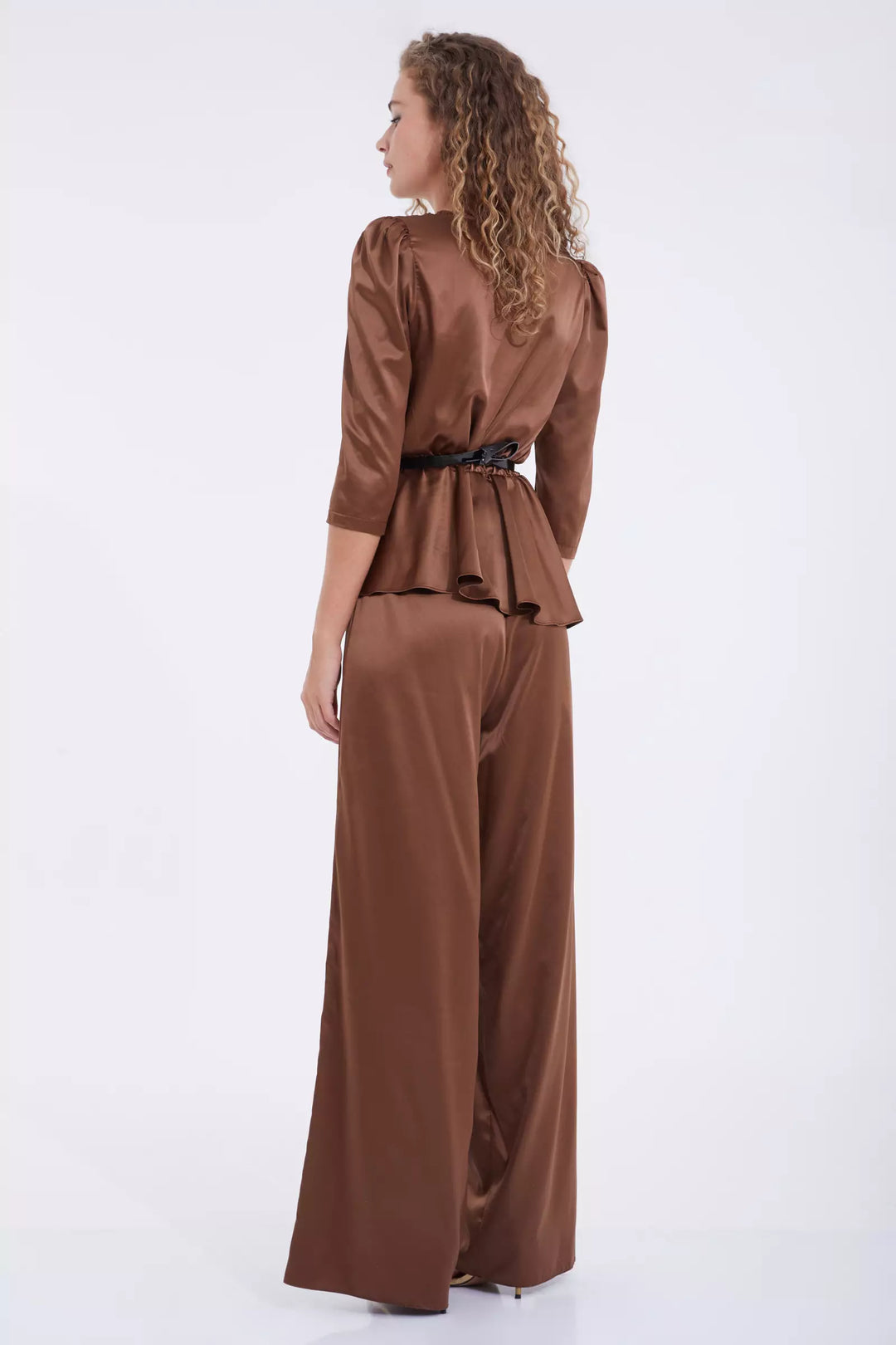 FRV Brown satin 3/4 sleeve maxi set - Tlapa de Comonfort