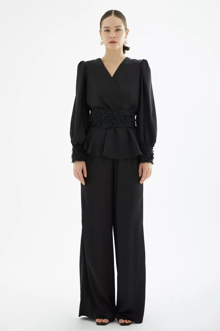 FRV Black satin long sleeve maxi set - Tomelloso