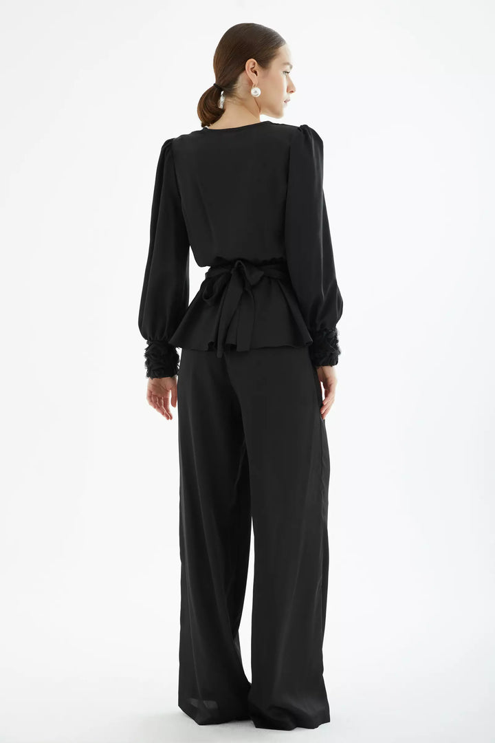 FRV Black satin long sleeve maxi set - Tomelloso