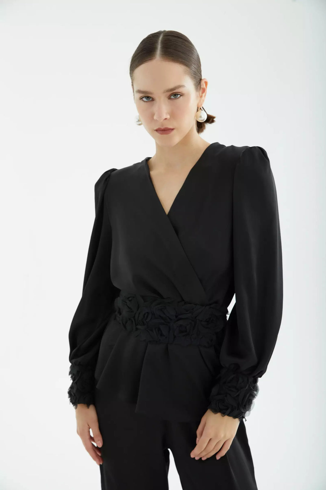 FRV Black satin long sleeve maxi set - Tomelloso