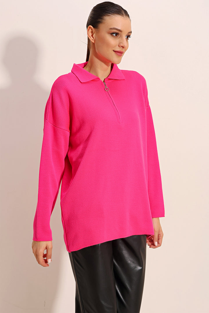 BGD Women Zippered Oversized Sweater - Dark Fuchsia - Avondale